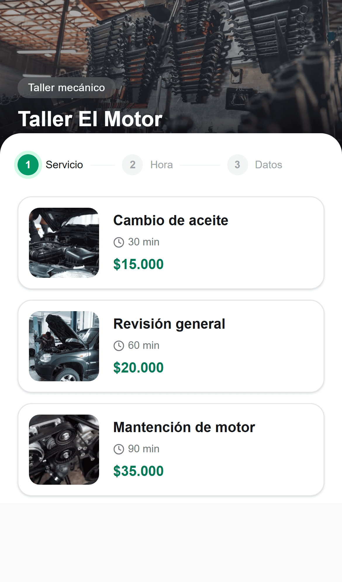 Reservando una revisión en un taller mecánico